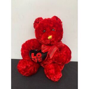 Dan Dee 10” Red Bear with Gold Nose LOVE Heart Valentine Sweetheart Bear Plush S